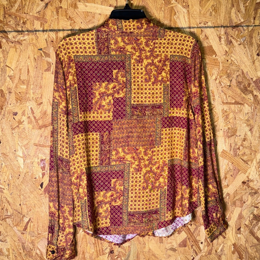 Crazy Horse Liz Claiborne Paisley Patchwork Button Blouse Top Boho Indie Rayon L - Picture 3 of 5